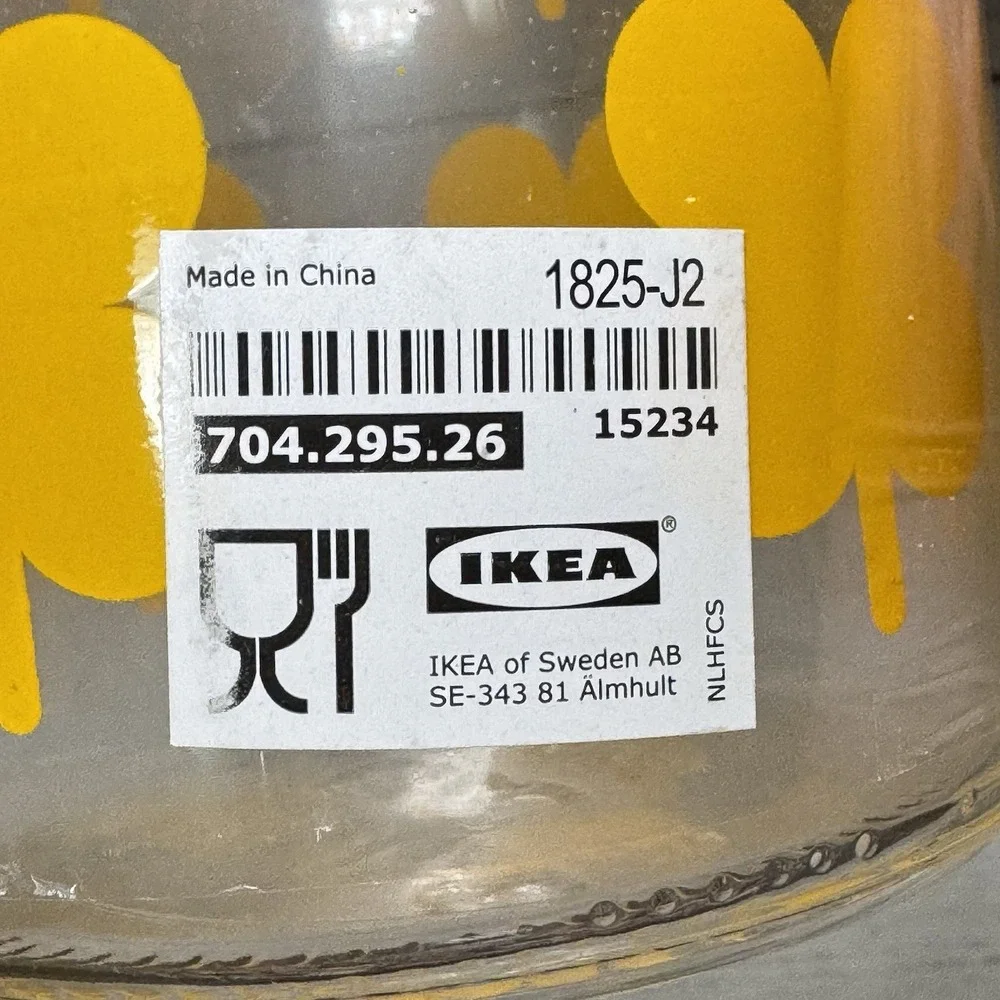 IKEA Sommar Bottle With Stopper Top Clear Glass Yellow Shamrock‎ Pattern 1 L New